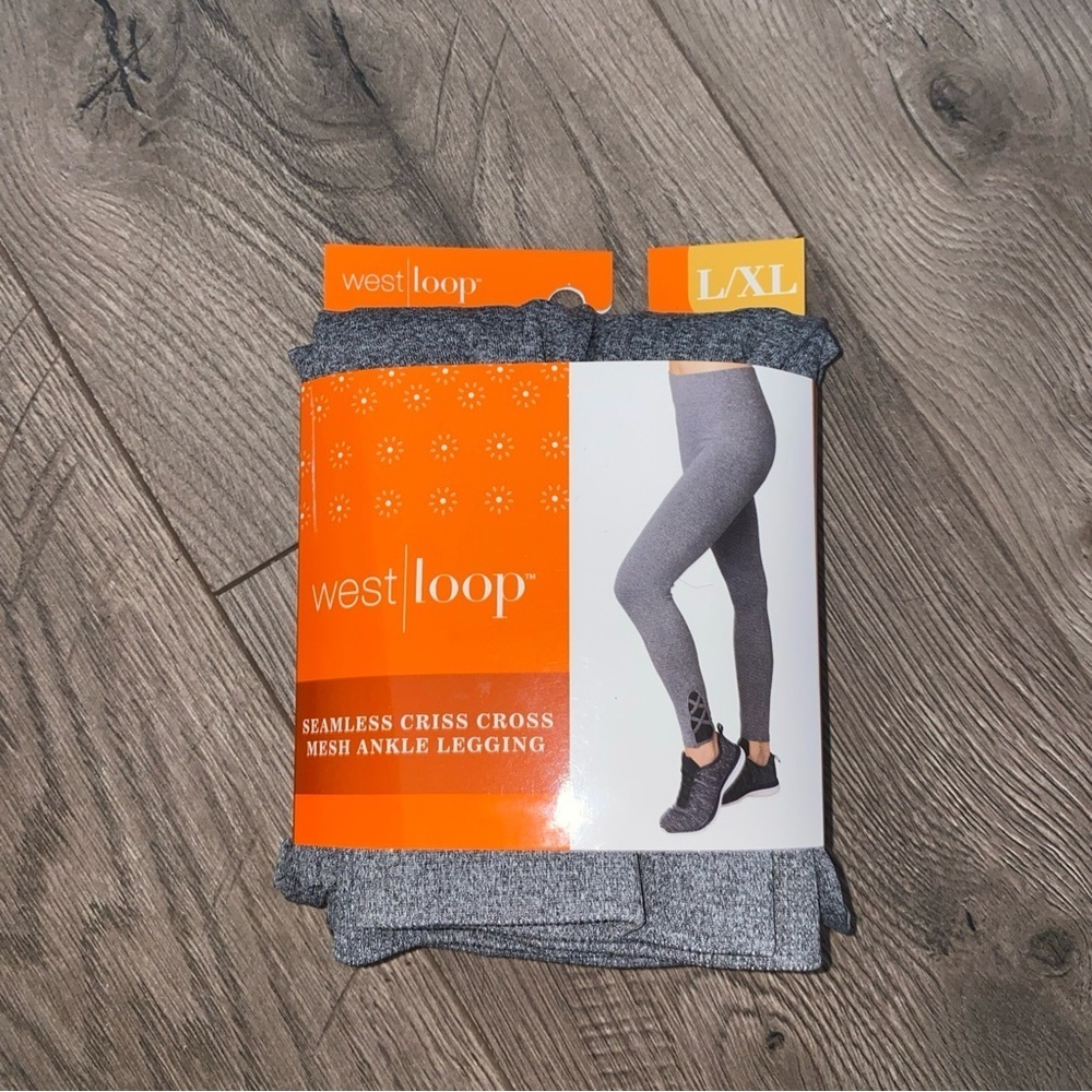 New West Loop L/ XL (10-16) Seamless Criss Cross Mesh Ankle Legging Heather Grey